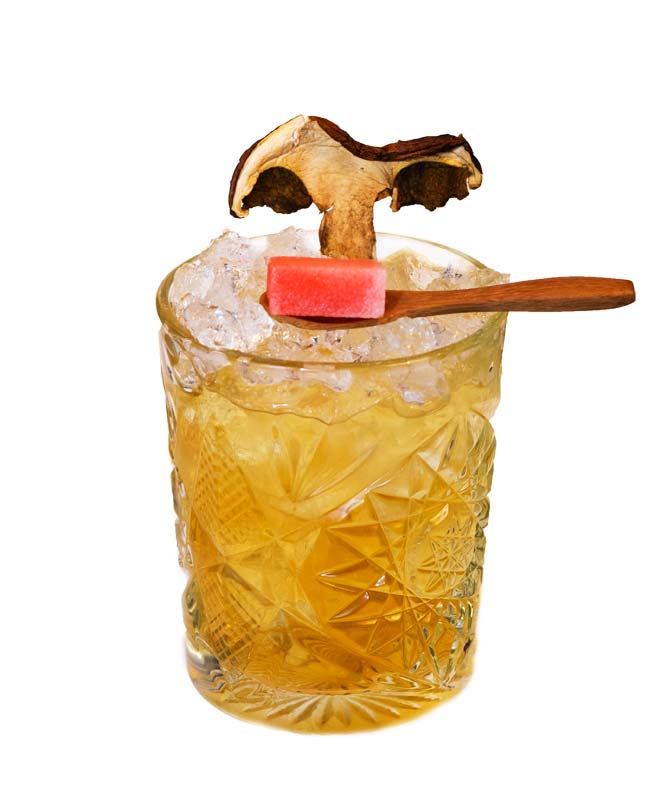 un cocktail preparato con Liquore di porcino calabro liquori